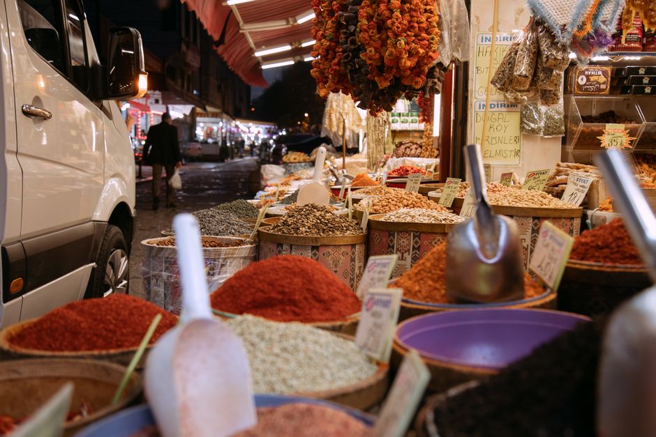 Explore the colorful spices and aromas of Istanbul's bustling night market.