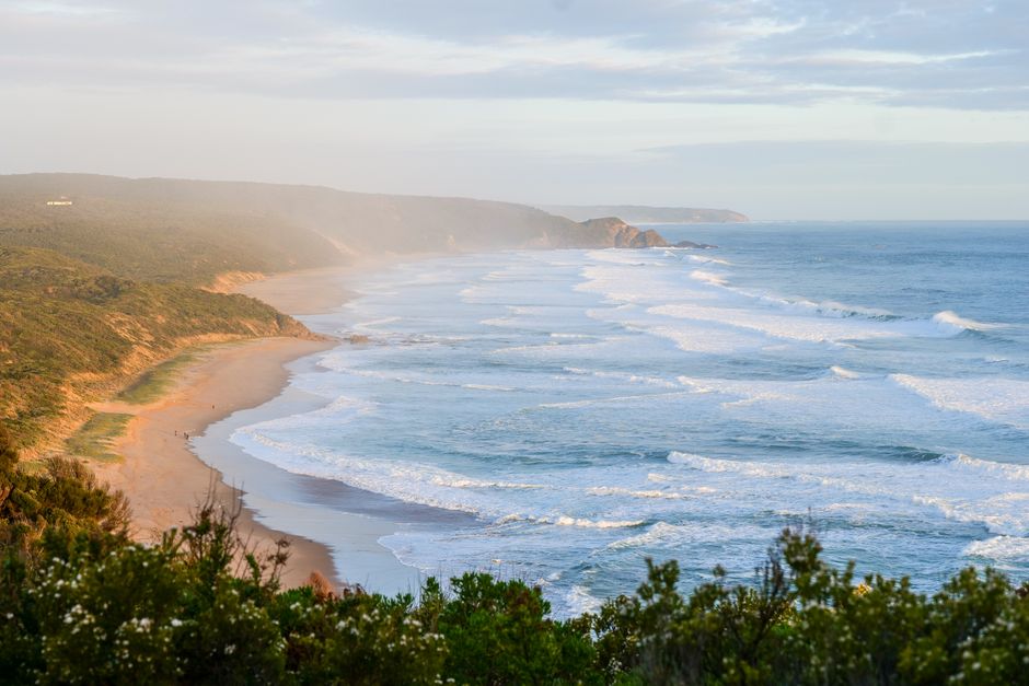 Stunning coastal view of Johanna Beach, Victoria, Australia at sunset.